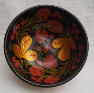 Small Russian Folkart Painted Wood Bowl 2 x 4 Inches